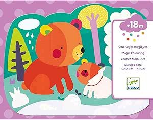 Colori magici Nascosto nel bosco, Disegni da colorare con pennarello ad acqua,Djeco,Eta +18 mesi