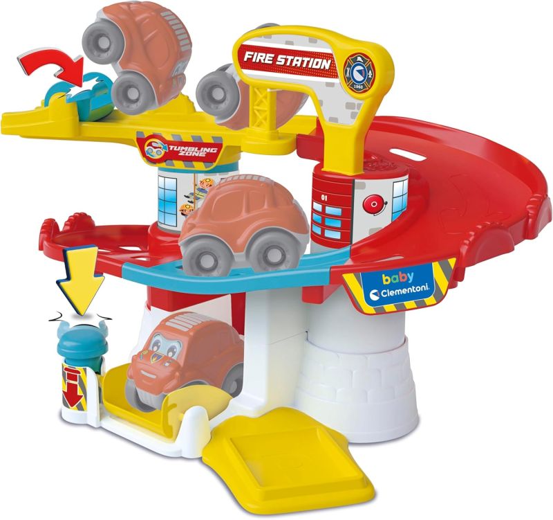 Fire Station, Pista Macchinine per Bambini i, con 1 Macchinina Ribaltabile, Stimola Manualita e Curiosita, Baby Clementoni, Eta 18+ mesi