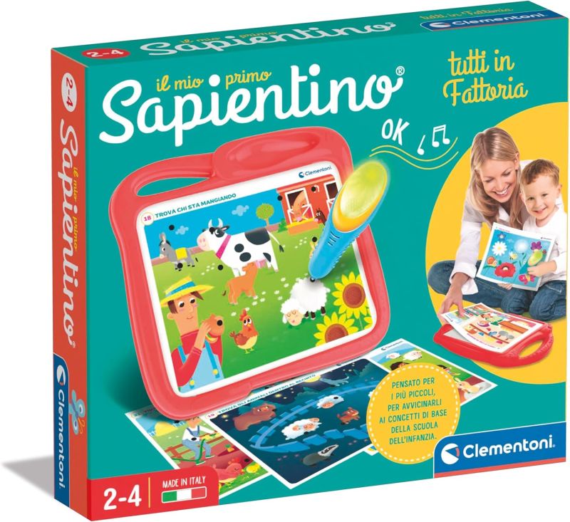Il Mio Primo Sapientino, Tutti in Fattoria, Gioco Educativo, Banchetto con Penna Interattiva e 12 Schede per Scoprire Gli Animali, Clementoni, Eta 2-4 anni