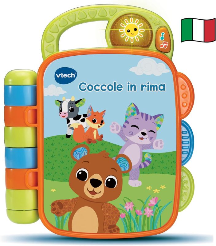 VTech Coccole in Rima, Libro Sensoriale Interattivo per Neonati con Filastrocche e Suoni di Animali, Libro per Bambini con 4 Filastrocche e 15 Melodie, Lingua Italiana, Batterie Incluse, Eta 6-36 mesi
