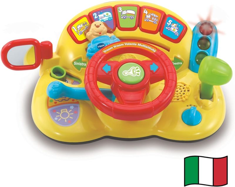 VTech Vroom Vroom Volante Multiattivita, Volante Bambini con Cruscotto Interattivo, Inclusa Macchinina Comandabile, Chiave e Indicatore Direzione Inclusi, Lingua Italiana, Eta 12-36 mesi