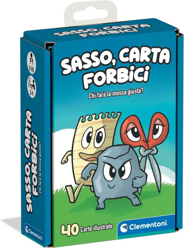 Sasso Carta Forbici, Mazzo di 40 Carte Illustrate, Gioco di Strategiai, 2-4 Giocatori, Clementoni, Eta 5-99 anni