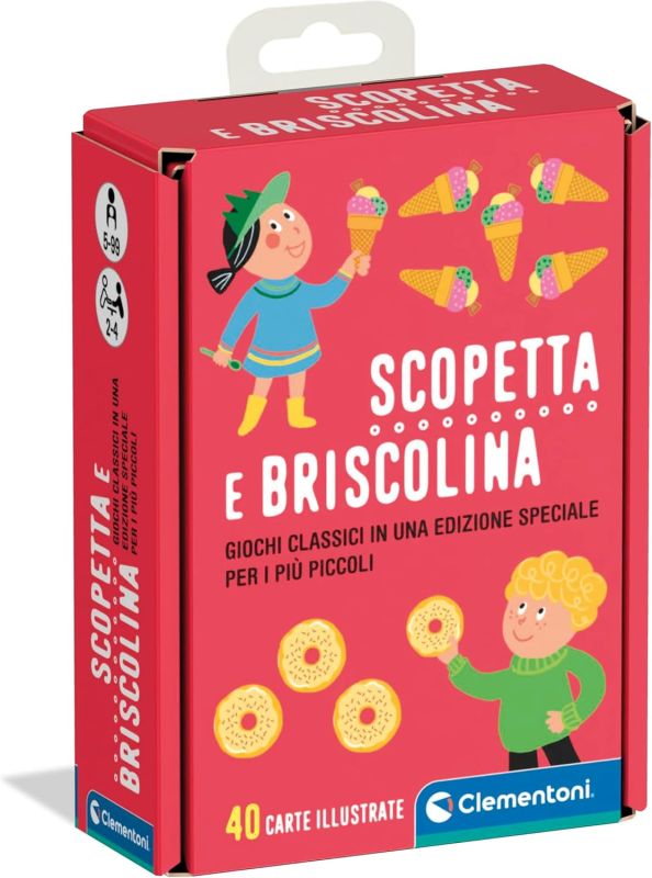 Scopetta e Briscolina, Mazzo di 40 Carte Semplificate e Illustrate, Gioco da Tavolo, 2-4 Giocatori, Clementoni, Eta 5-99 anni