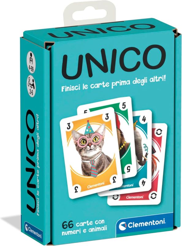 Unico Versione Tascabile, Mazzo di 66 Carte, Gioco da Tavolo in Formato da Viaggio, 2-6 Giocatori, Clementoni, Eta 4-99 anni