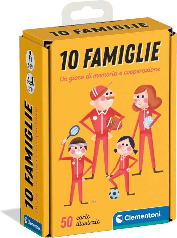 10 Famiglie, Mazzo di 50 Carte Illustrate con 10 Famiglie da Riunire, 2-10 Giocatori, Clementoni, Eta 5-99 anni