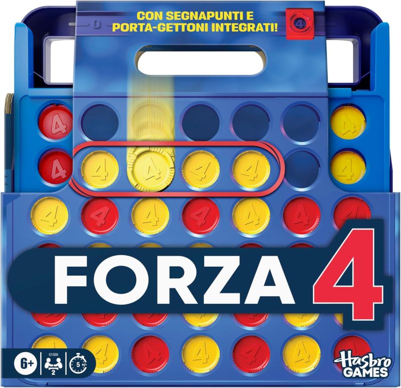 Forza 4 (Edizione 2025) | Custodia tutto in uno, valigetta, segnapunti | 2 giocatori, Hasbro, Eta 6+