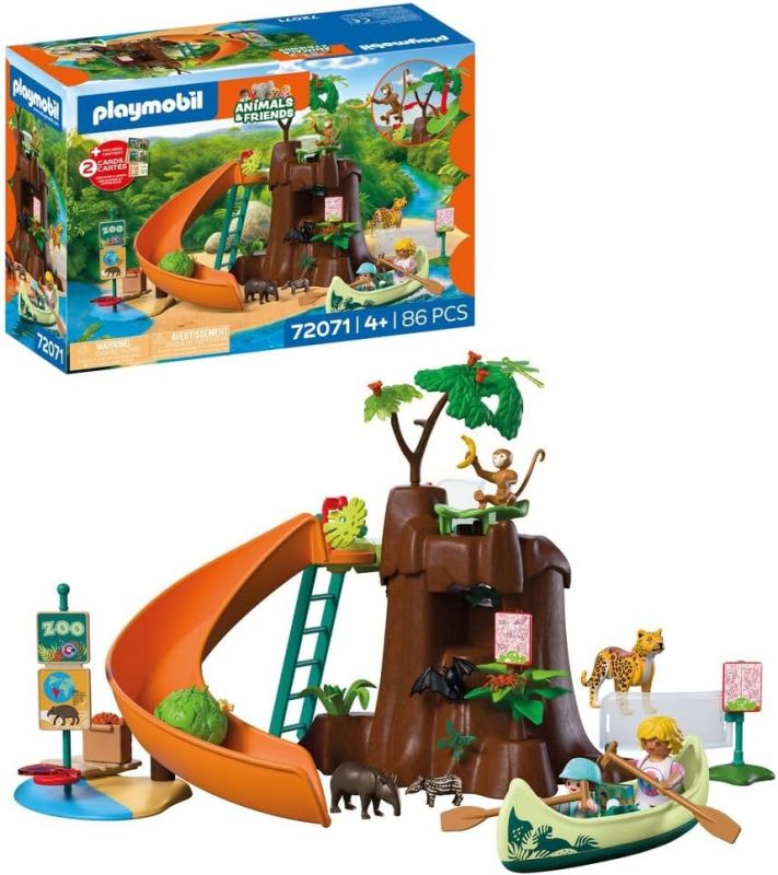 PLAYMOBIL | Animals & Friends | Zoo Gita nella giungla | Grande albero della giungla con canoa e lama di catapulta, Eta 4+