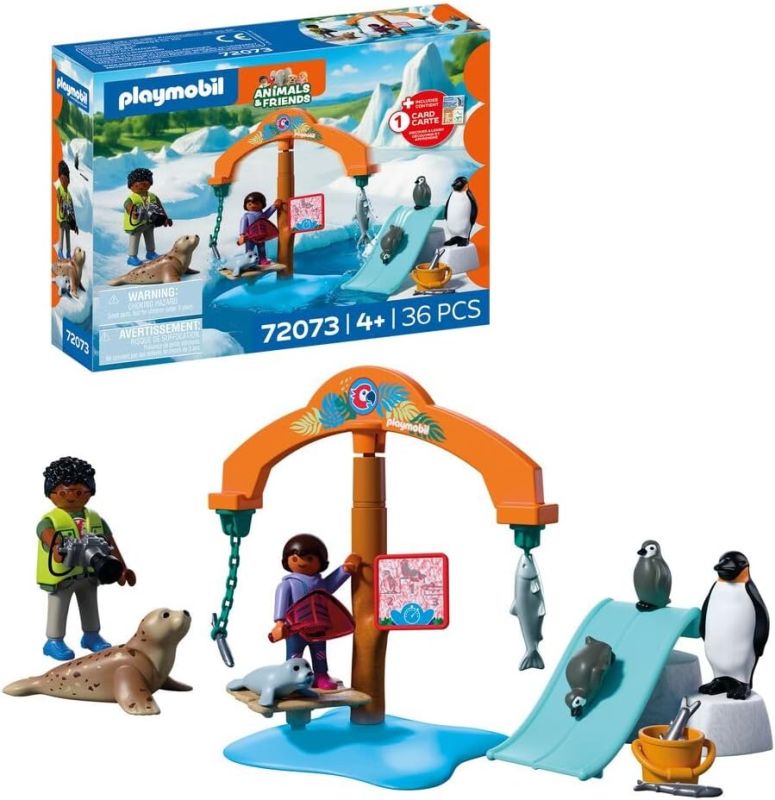 PLAYMOBIL | Animals & Friends | Zoo Visita agli animali artici | Pinguini e foche con giostra per mangiare, Eta 4+