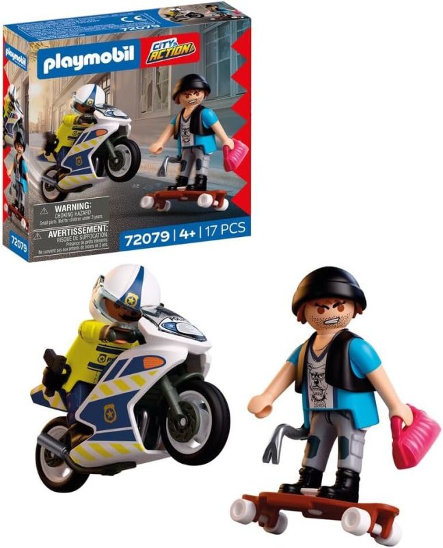 PLAYMOBIL | City Action | Inseguimento in moto della polizia | Agente di polizia insegue il ladro su longboard , Eta 4+