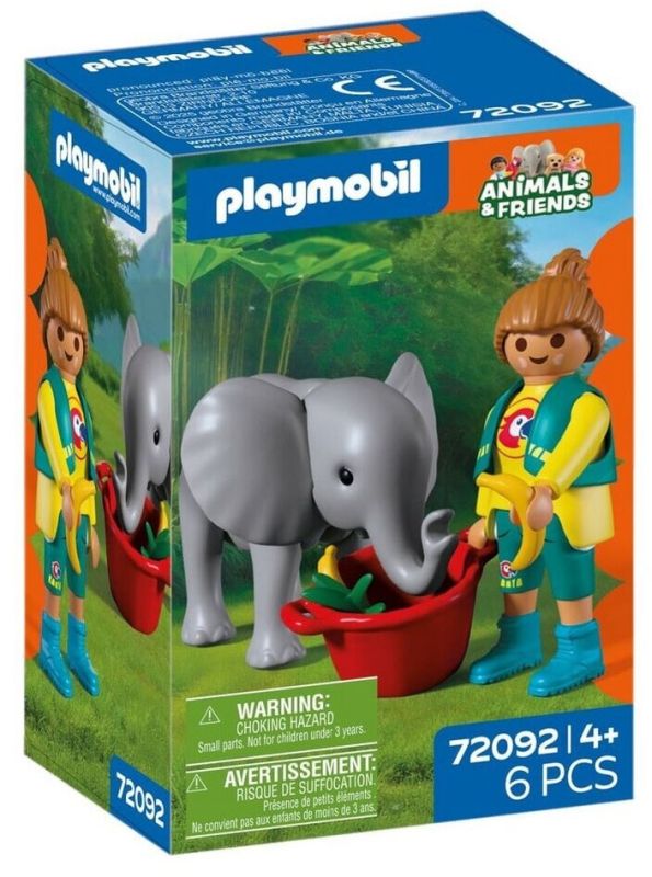 PLAYMOBIL| Animals & Friends | Zoo Cucciolo di elefante con custode | Personaggio con elefante,Eta 4+