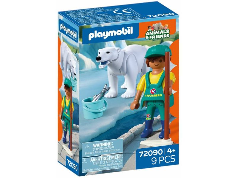 PLAYMOBIL| Animals & Friends | Zoo Orso polare e guardiano dello zoo | Personaggio con orso, Eta 4+