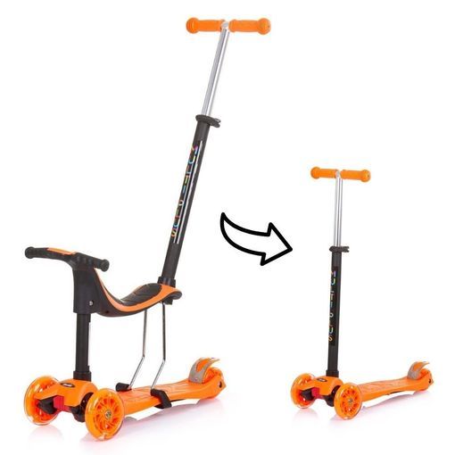 Monopattino evolutivo con sedile 3 in 1 Arancione, 2 anni + pedana antiscivolo, regolabile 3 altezze