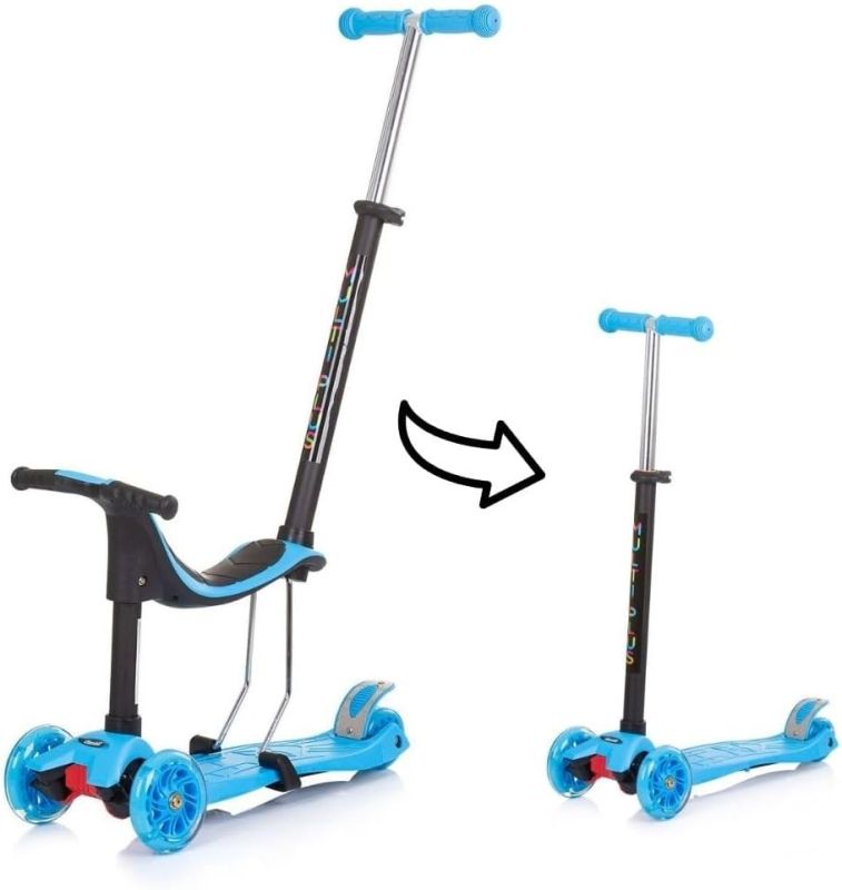 Monopattino evolutivo con sedile 3 in 1 Blu, 2 anni + pedana antiscivolo, regolabile 3 altezze