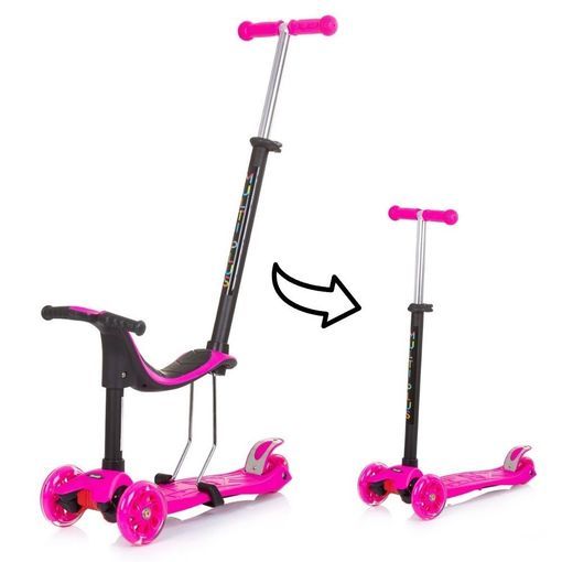 Monopattino evolutivo con sedile 3 in 1 Rosa, 2 anni + pedana antiscivolo, regolabile 3 altezze