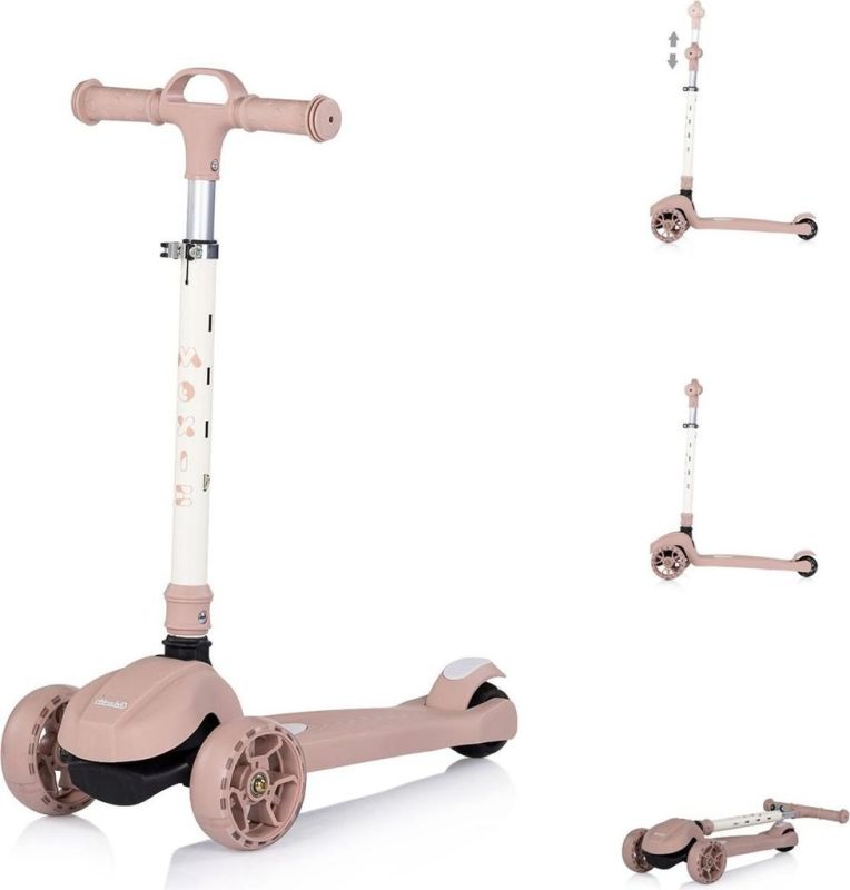 Monopattino per Bambini 3 anni Rosa Modello Luxury fino a 50kg Scooter con ruote LED Pedana antiscivolo Freno incluso Regolabile in 4 Altezze