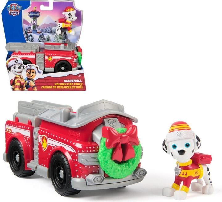 Veicolo con personaggio Paw Patrol Speciale Natale, Marshall holiday fire truck, Spin Mster, Eta 3+