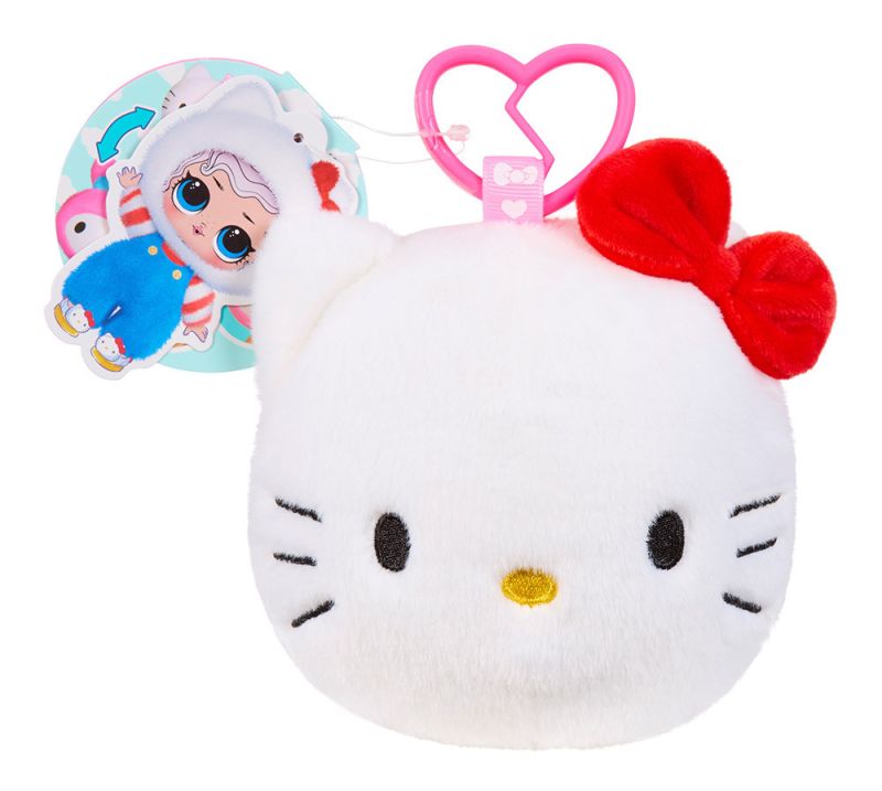 L.O.L. Surprise! Loves Hello Kitty Reversible Plush Surprise - Personaggi Sanrio di peluche con bambola L.O.L. abbinata, 5 sorprese e portachiavi da viaggio,1 pezzo modello casuale,MGA, Eta 3+
