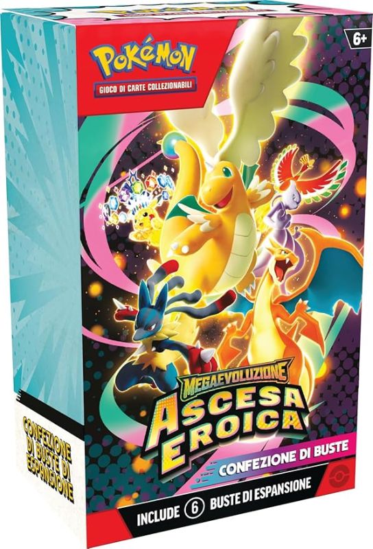 Pokemon: confezione di buste dell`espansione Megaevoluzione - Ascesa Eroica del GCC Pokemon (sei buste di espansione), Edizione in Italiano,THePokemon company, Eta 6+