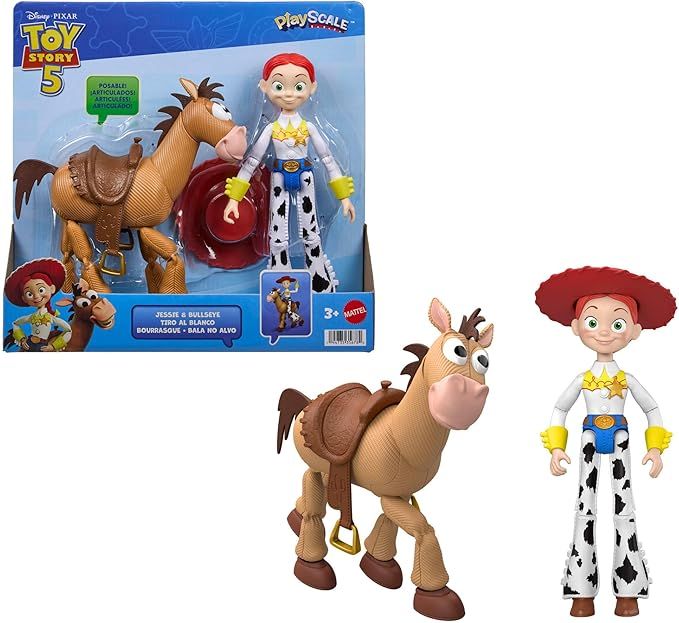 Disney Pixar Toy Story 5 - Jessie e Bullseye il Fedele Destriero, set da 2 action figures da 18cm, cappello da cowgirl rimovibile e design fedele al film,Mattel, Eta 3+