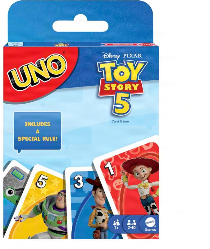 UNO Toy Story 5, versione da collezione del gioco con mazzo ispirato ai personaggi piu amati del film, regola speciale Carica Completa,Mattel, Eta 7+