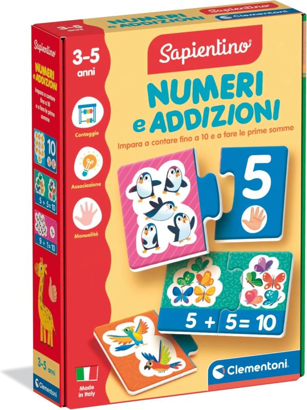Sapientino - Numeri e Addizioni, Gioco Educativo Bambini , Puzzle per Riconoscere Le Cifre e Imparare a Contare, Made in Italy, Lingua Italiana, Clementoni,Eta 3-5 anni