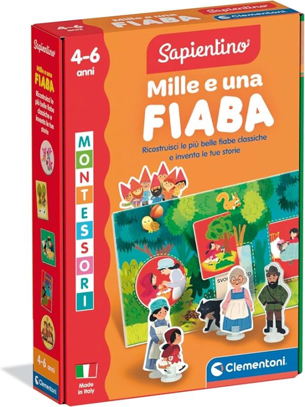 Sapientino Montessori - Mille e una Fiaba, Gioco Educativo Bambini, Carte per Costruire Storie, Stimola Sviluppo Linguistico e Cognitivo, Made in Italy, Lingua Italiana, Clementoni, Eta 4-6 anni