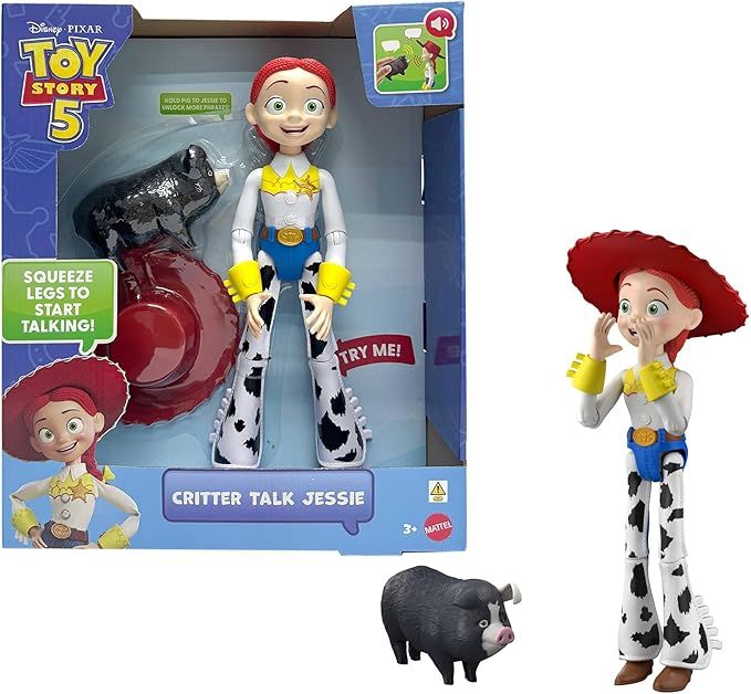 Disney Pixar Toy Story 5 - Jessie Parlante, action figure da 30cm con articolazioni mobili che riproduce oltre 35 suoni e frasi dal film, maialino Jimmy Dean incluso,Mattel, Eta 3+