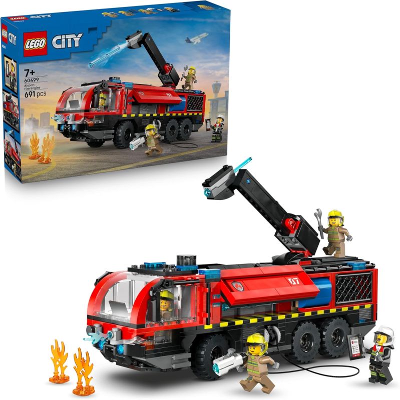 LEGO City Autopompa dell`Aeroporto - Camion Giocattolo dei Pompieri - Veicolo di Emergenza con 4 Minifigure di Vigili del Fuoco,Eta 7+