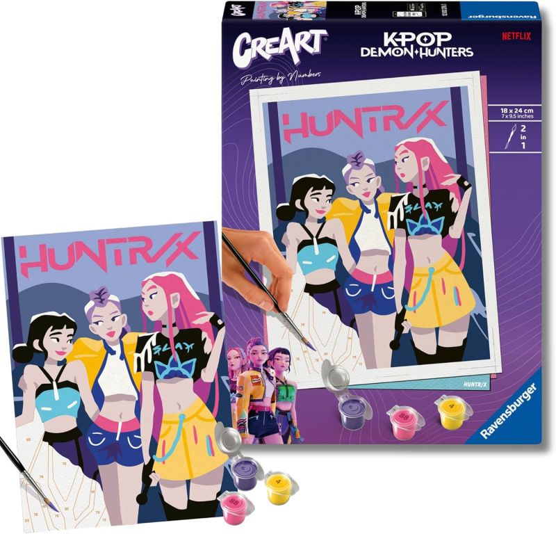 CreArt: KPop Demon Hunters ? Dipingere con i Numeri , Kit Pittura con Pennello e Colori Inclusi, Cornice Inclusa, 18x24cm Ravebsurger,Eta 7+