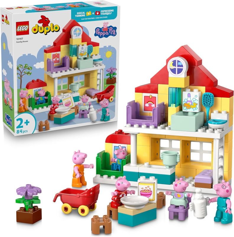 LEGO DUPLO Peppa Pig Villetta Familiare - Giocattolo Didattico per Motricita Fine - Giochi Montessori con 5 Personaggi e Accessori per Casa delle Bambole,Eta 2+