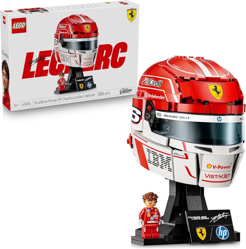 LEGO Editions Scuderia Ferrari HP Charles Leclerc Helmet - F1 Merchandise - Display Model Kit w/Collectible Minifigure, Eta 14+
