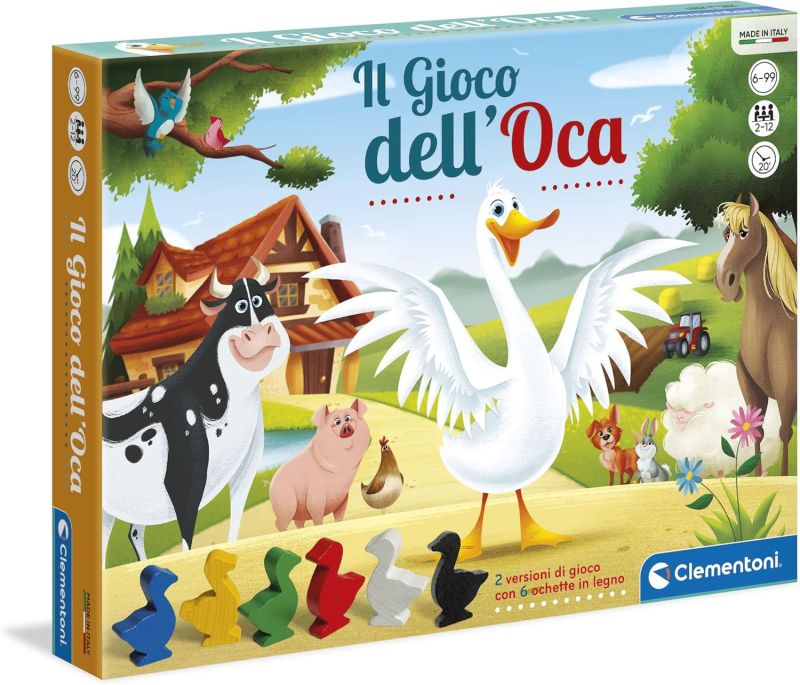 Il Gioco dell`Oca, Giochi da Tavolo Classici di Societa , 2-6 Giocatori con Paperelle in Legno 2 Modalita di Gioco, Clementoni,Eta 6+
