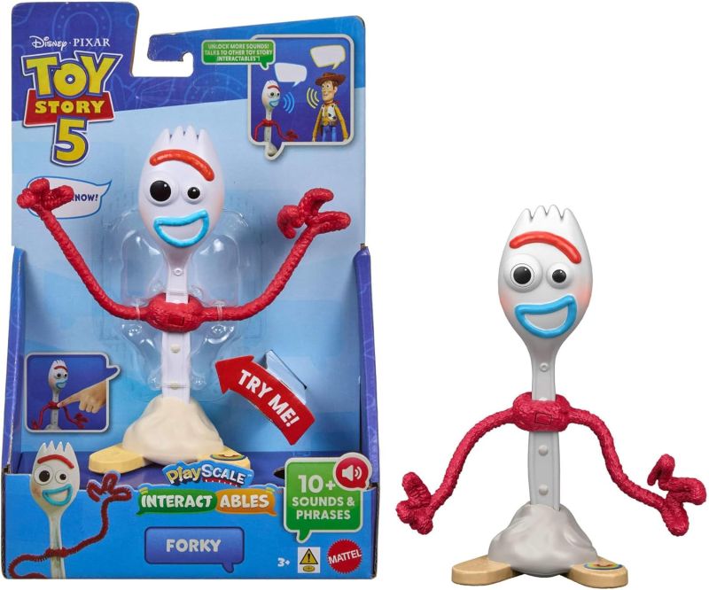 Disney Pixar Toy Story 5 - Forky, personaggio interattivo da 18cm che ripete le frasi del film e interagisce con gli altri personaggi della serie quando sono vicini,Mattel, Eta 3+