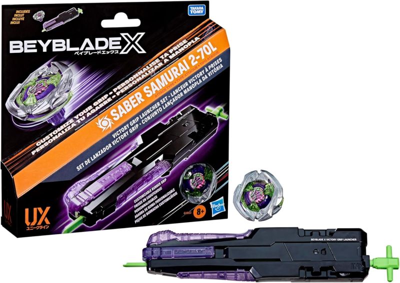 Beyblade X Set con lanciatore victory grip , Saber Samurai 2-70L, Hasbro, Eta 8+