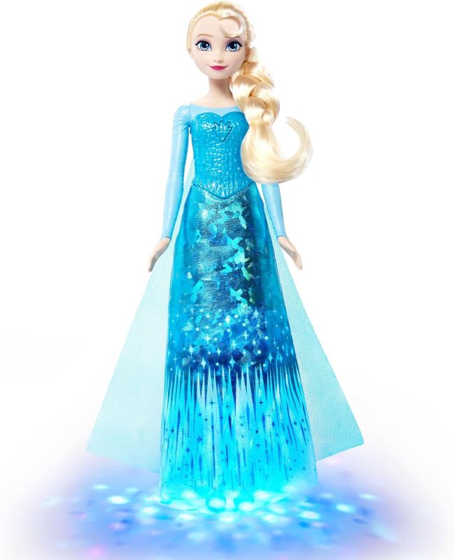 Disney Frozen - Elsa All`alba Sorgero, bambola ispirata al film con abito scintillante, luci e musica, canta la canzone `All`alba Sorgero` in quattro lingue,mATTEL, eTa 3+