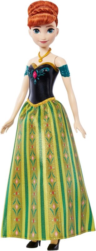 Disney giocattoli Frozen, bambola Anna Oggi, per la prima volta con look celebre che canta `Oggi, per la prima volta` in 4 lingue: Inglese, francese, tedesco, italiano,Mattel,Eta 3+