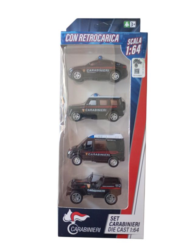 Set 4 veicoli a retrocarica Carabinieri, Scala1:64, Reel Toys, Eta 3+