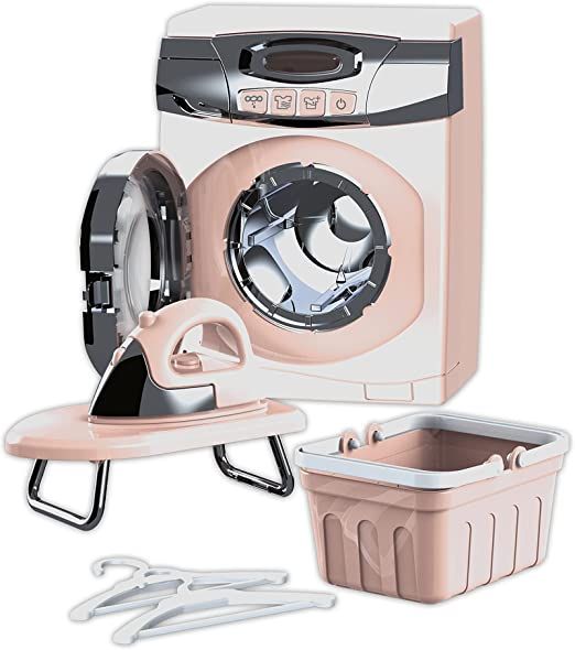 Teorema 66982 - Set Lavanderia Giocattolo con Lavatrice, Asse da Stiro, Ferro da Stiro, Cesta in Plastica e 2 Appendi abiti, luci e suoni reali
