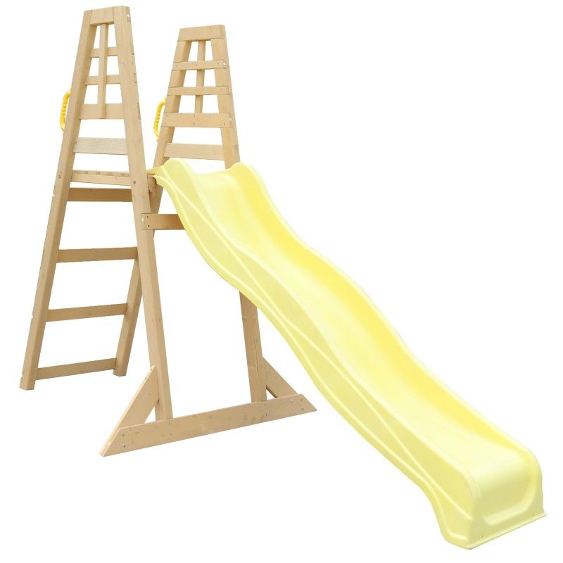 Scivolo per bambini da esterno, SCIVOLO da Giardino in Plastica per Bambini con Solida Struttura in Legno 4 Gradini. Dimensioni 262x60x183cm. (Premium)