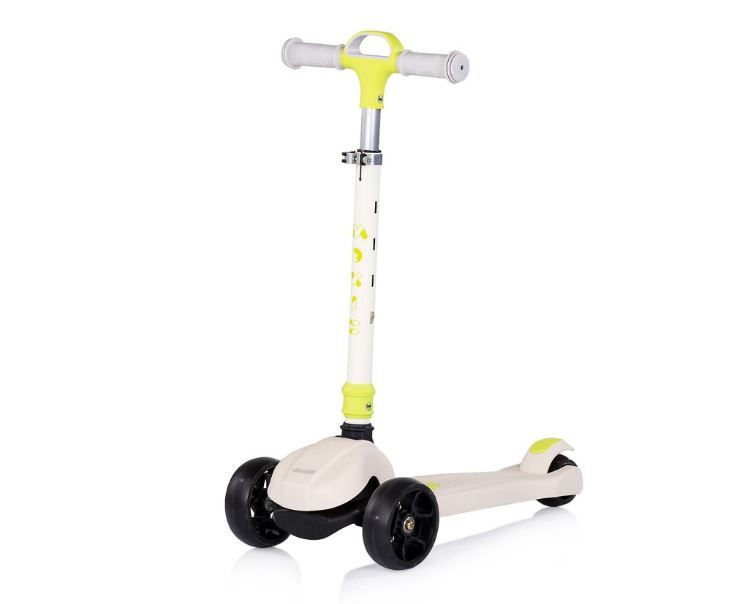 Monopattino per Bambini 3 anni Bianco-Lime Modello Luxury fino a 50kg Scooter con ruote LED Pedana antiscivolo Freno incluso Regolabile in 4 Altezze