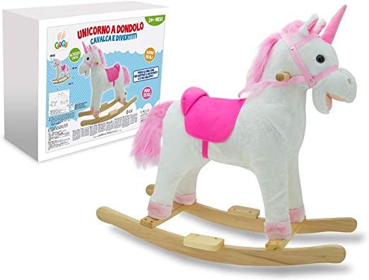 Unicorno a Dondolo Per Bambini Bimba Legno Bambina Bambino Con Suoni 62x40x71 cm