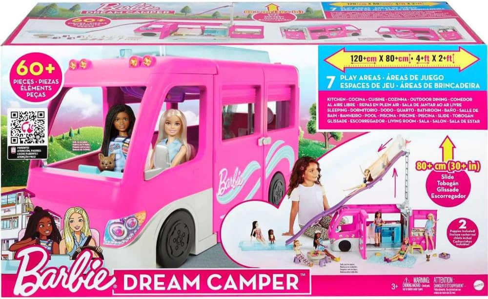 Image of Barbie Camper barbie Camper dei Sogni Playset con Veicolo, con Ruote, Piscina, Scivolo, 7 Aree Gioco e Oltre 60 Accessor