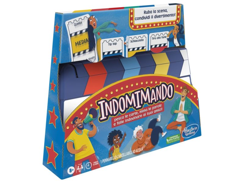 Indomimando (Gioco in scatola, Hasbro Gaming, nuova versione in italiano) gioco dei mimi per famiglie per 4 o più giocatori, include carte personalizzabili e ciak