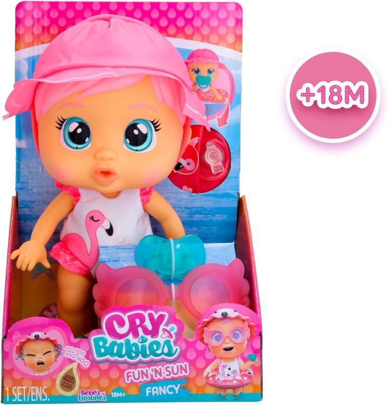 Cry Babies Fun N' Sun Fancy | Bambola Interattiva che piange lascrime vere ed é progettata per giocare dentro e fuori dall'acqua - Gioco bambini di etá superiore ai 18 mesi
