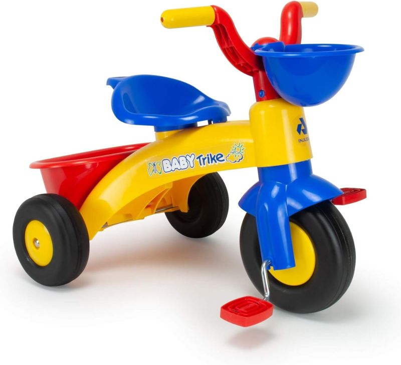 INJUSA - Triciclo Bambini Trico Max Primi Passi, per Bambini da 1 a 3 Anni, con Pedali, Cestino Anteriore e Posteriore Portagiochi, Multicolore