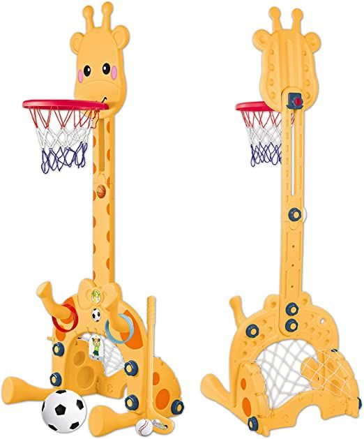 Teorema Giocattoli- Giraffa Giocattolo 120cm Multifunzione, 5 in 1, Calcio, Basket, Golf, Anelli e Funziona da Metro, 67327