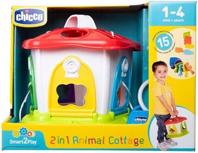 Chicco Cottage Degli Animali 2in1, Gioco a Incastri con Livelli Crescenti di Difficolta, Gioco Educativo con Chiavi Colorate e Formine in Plastica - Giochi per Bambini 1-4 Anni