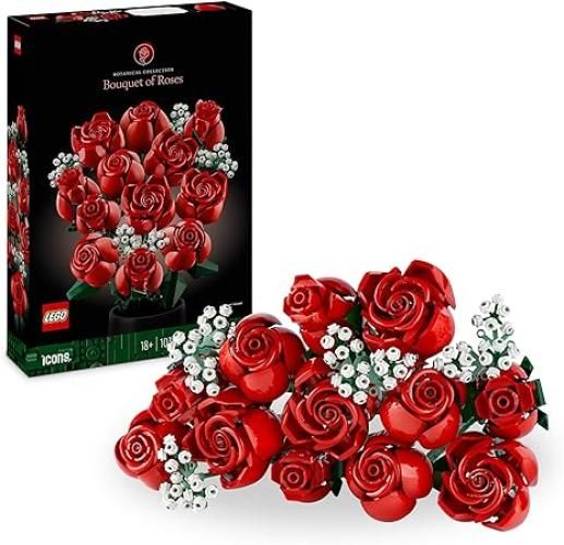 LEGO Icons Bouquet di Rose, Set di Fiori Finti da Costruire, Hobby Creativi per Adulti, Decorazione per Casa, Idea Regalo di San Valentino, per l`Anniversario, per Lei o Lui, Collezione Botanica 10328