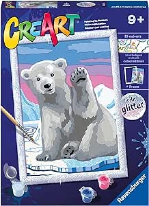 Ravensburger - CreArt Serie D: Ciao Ciao Orso Polare, Kit per Dipingere con i Numeri, Contiene una Tavola Prestampata, Pennello, Colori e Accessori, Gioco Creativo per Bambini 9+ Anni