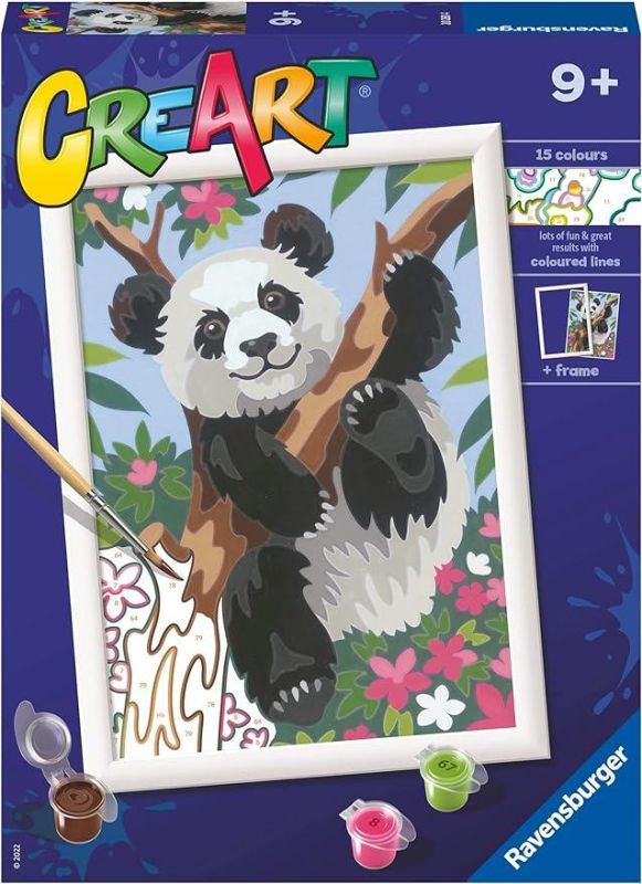 Ravensburger - CreArt Serie D: Panda, Kit per Dipingere con i Numeri, Contiene una Tavola Prestampata, Pennello, Colori e Accessori, Gioco Creativo per Bambini 9+ Anni